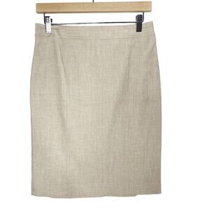 Halogen Size 4 Khaki Cream Linen Blend Pencil Skirt Career Work Office Zip Back